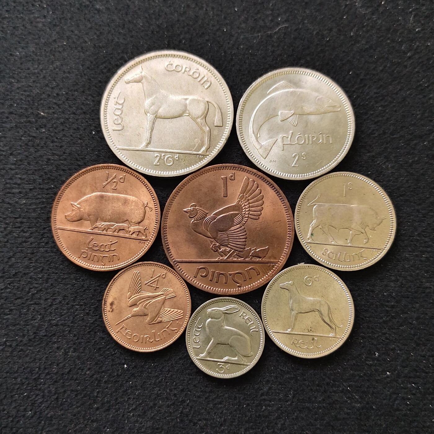 【全场包邮】纯粹捡漏拍488场（免费代拍第25场） 爱尔兰1959-1968年十二进制8枚套币 BU品相