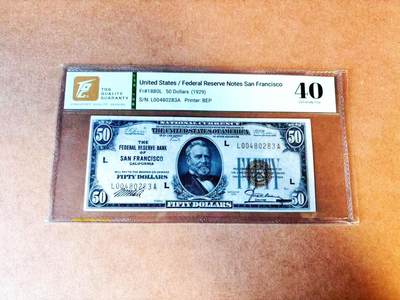 【Blue Auction】世界纸币精拍第766期——18级TOP拍卖/信誉/品质/专业/高效💫 - 美国1929年50美金 少见旧金山版 TQG40