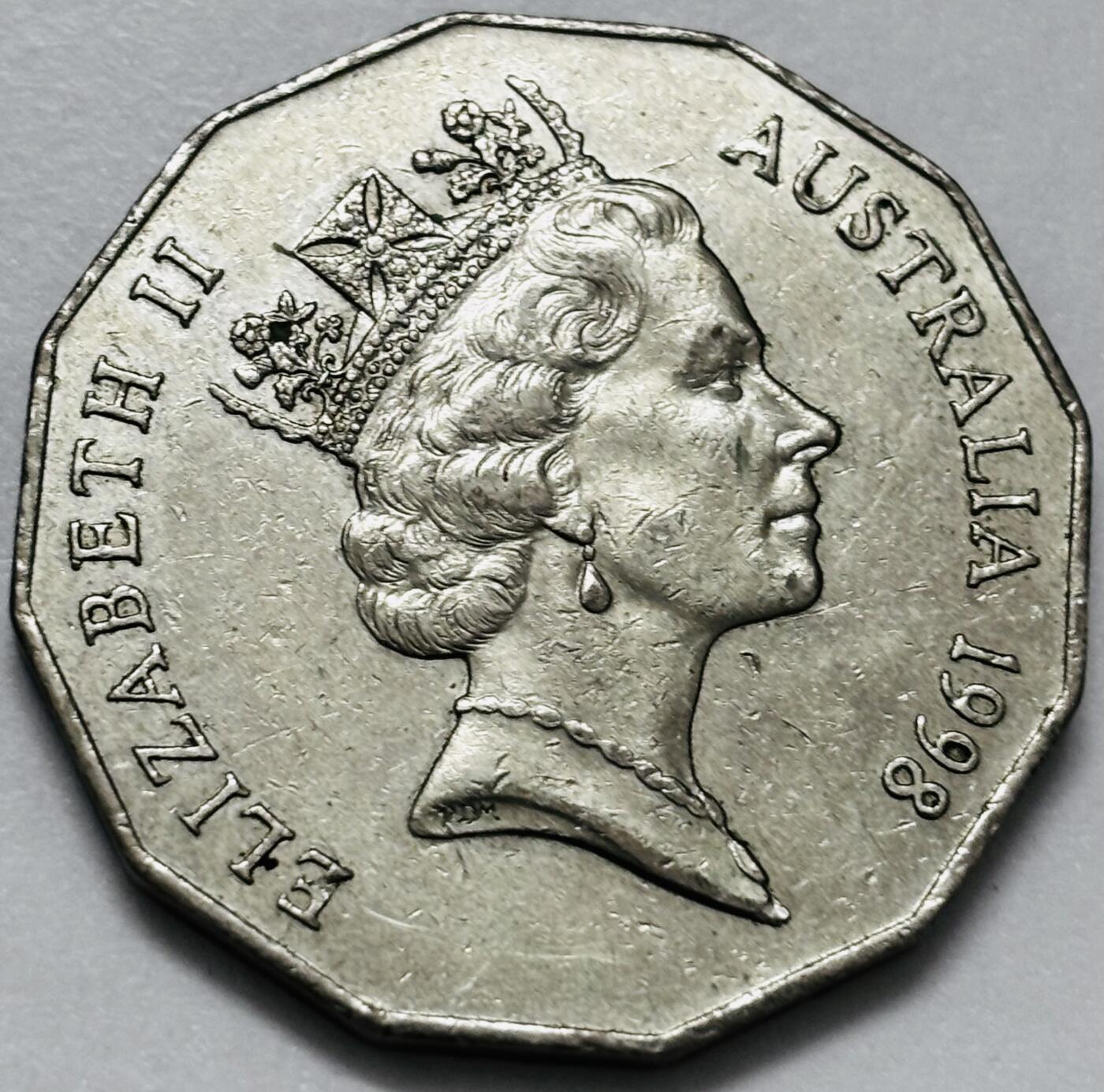 文馨钱币收藏第 286 场，圣诞节专场【 长期接收代拍品低至 0 佣金】 1998 年 澳大利亚50分 发现巴斯海峡200年32mm