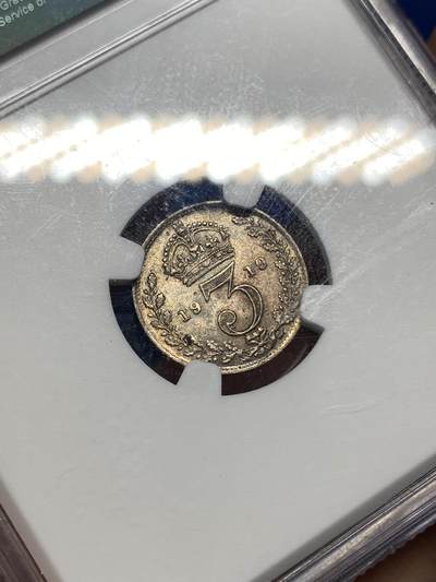 《竞宝斋》第449场 周日，周一，周二  3场连拍 （全场包邮，欢迎送拍） NGC MS64 英国1919年3便士银币 高银版本 包浆好看 值得入手