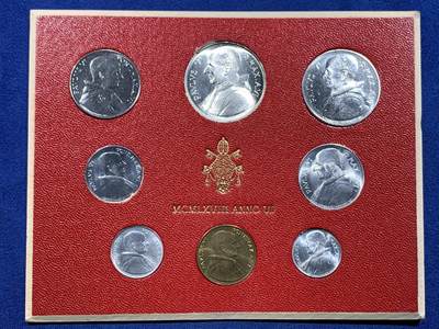 《竞宝斋》第449场 周日，周一，周二  3场连拍 （全场包邮，欢迎送拍） - 梵蒂冈1968年8枚套币 带1枚500里拉银币