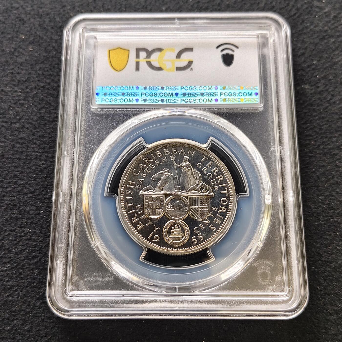 【全场包邮】纯粹捡漏拍489场（免费代拍第26场） 【收藏级·冠军分·稀少】英属加勒比领土1955年50分精制币-量2000-PCGS PR66 CAM