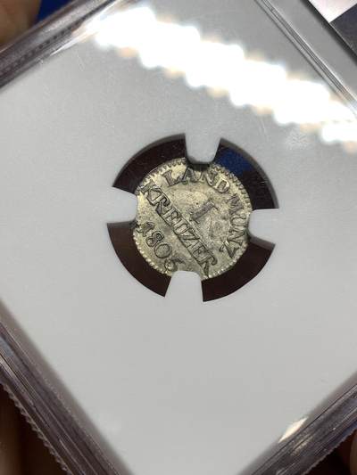 《竞宝斋》第449场 周日，周一，周二  3场连拍 （全场包邮，欢迎送拍） NGC MS63 德国 1805年 黑塞达姆斯特伯爵领1K银币，冠军分，非常稀有！60分的评估价都要140美元。