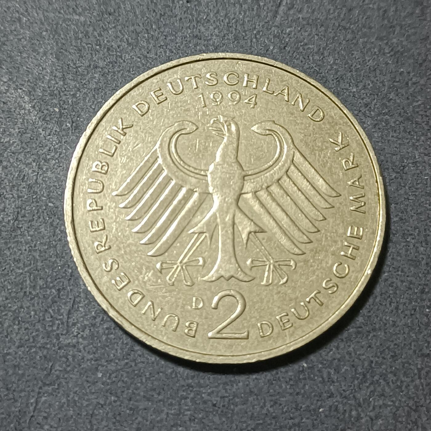 【游宝包邮场】蛇年第101期 世界各国纪念币 德国-2马克 1994年 库尔特·舒马赫(Kurt Schumacher)