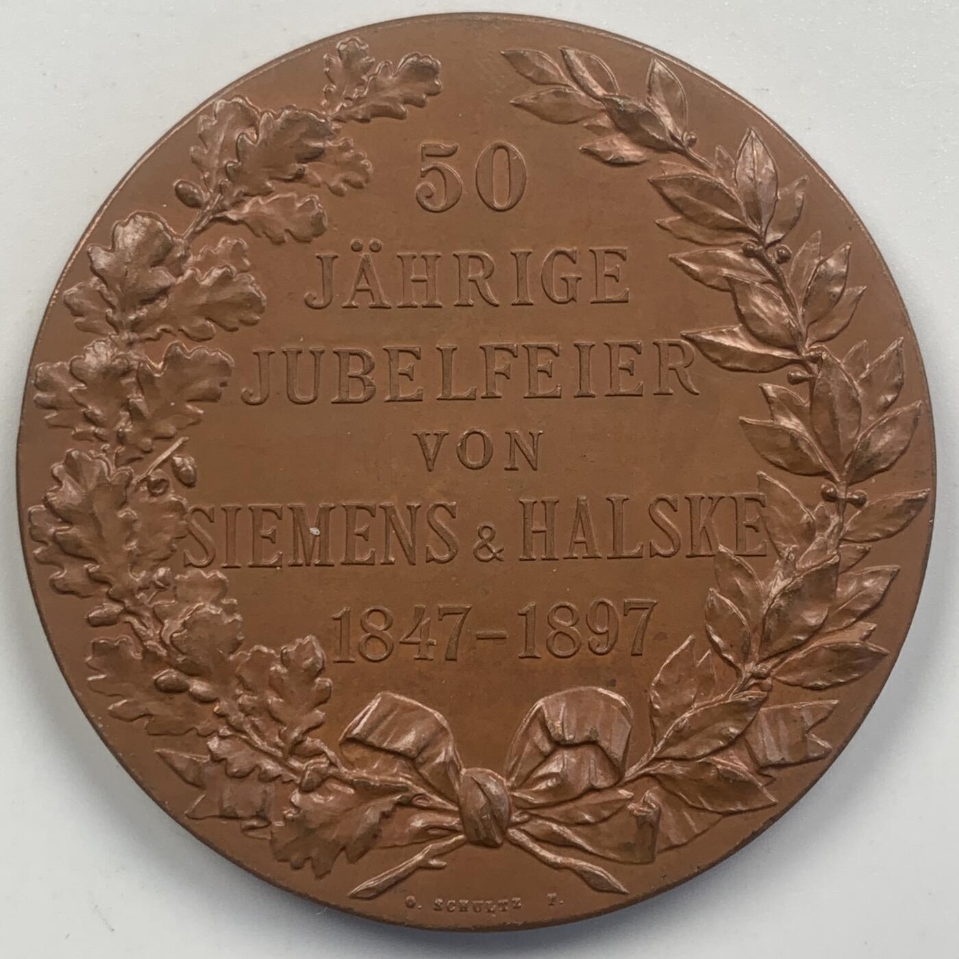 掌中浮雕-藏着的欧洲第047场  1897年德国西门子公司成立50周年纪念铜章，50mm