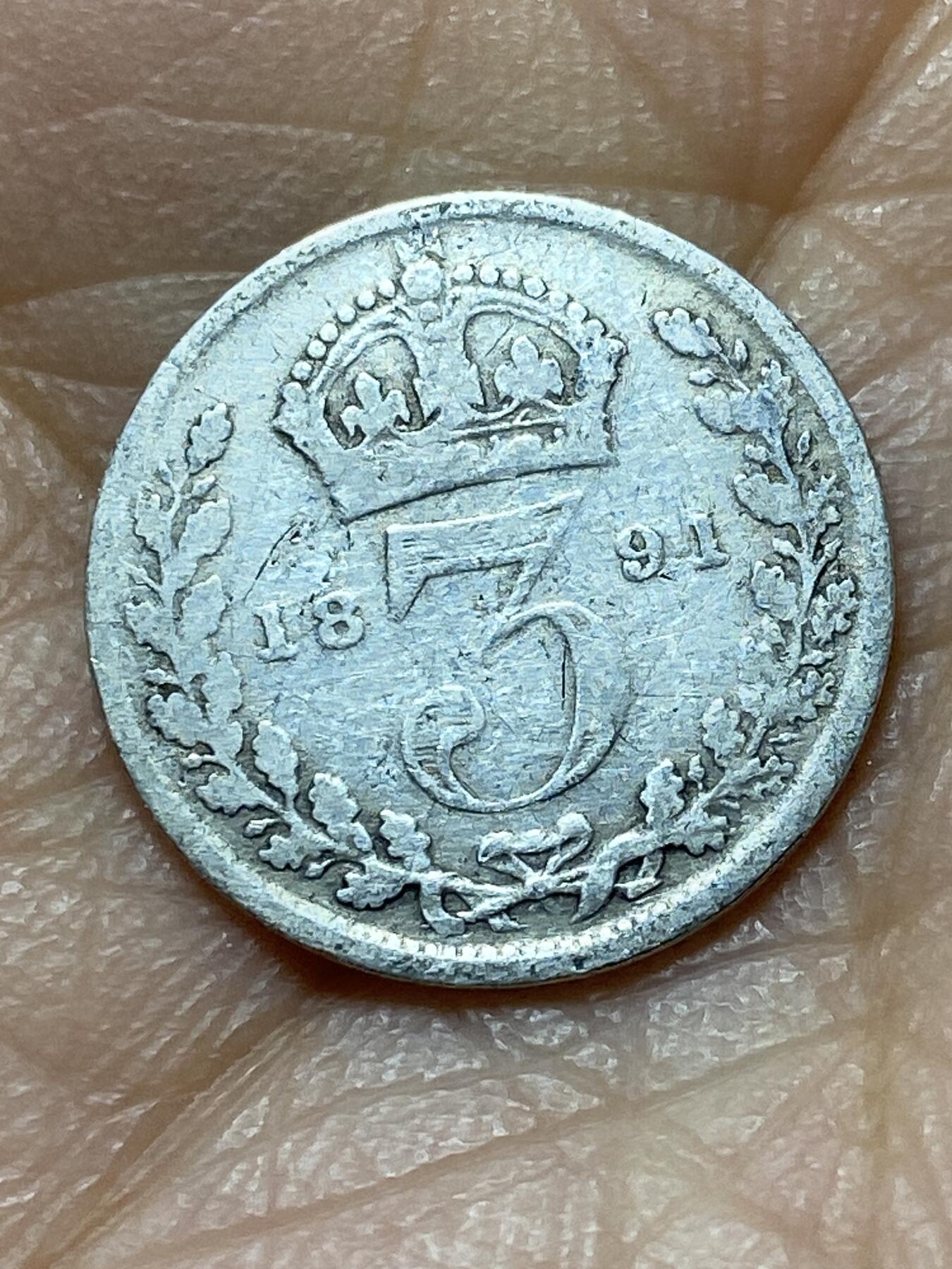 2025年第一百四十四场(总第一百七十场）品种丰富英国一线回流散币年末特拍场第一场(免佣金) 英国🇬🇧1891年3便士银币(维多利亚女王老年高冠，925高银)