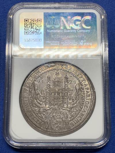 《竞宝斋》第449场 周日，周一，周二  3场连拍 （全场包邮，欢迎送拍） NGC MS63 奥地利1628年萨尔茨堡大教堂落成纪念1泰勒银币，高分难得