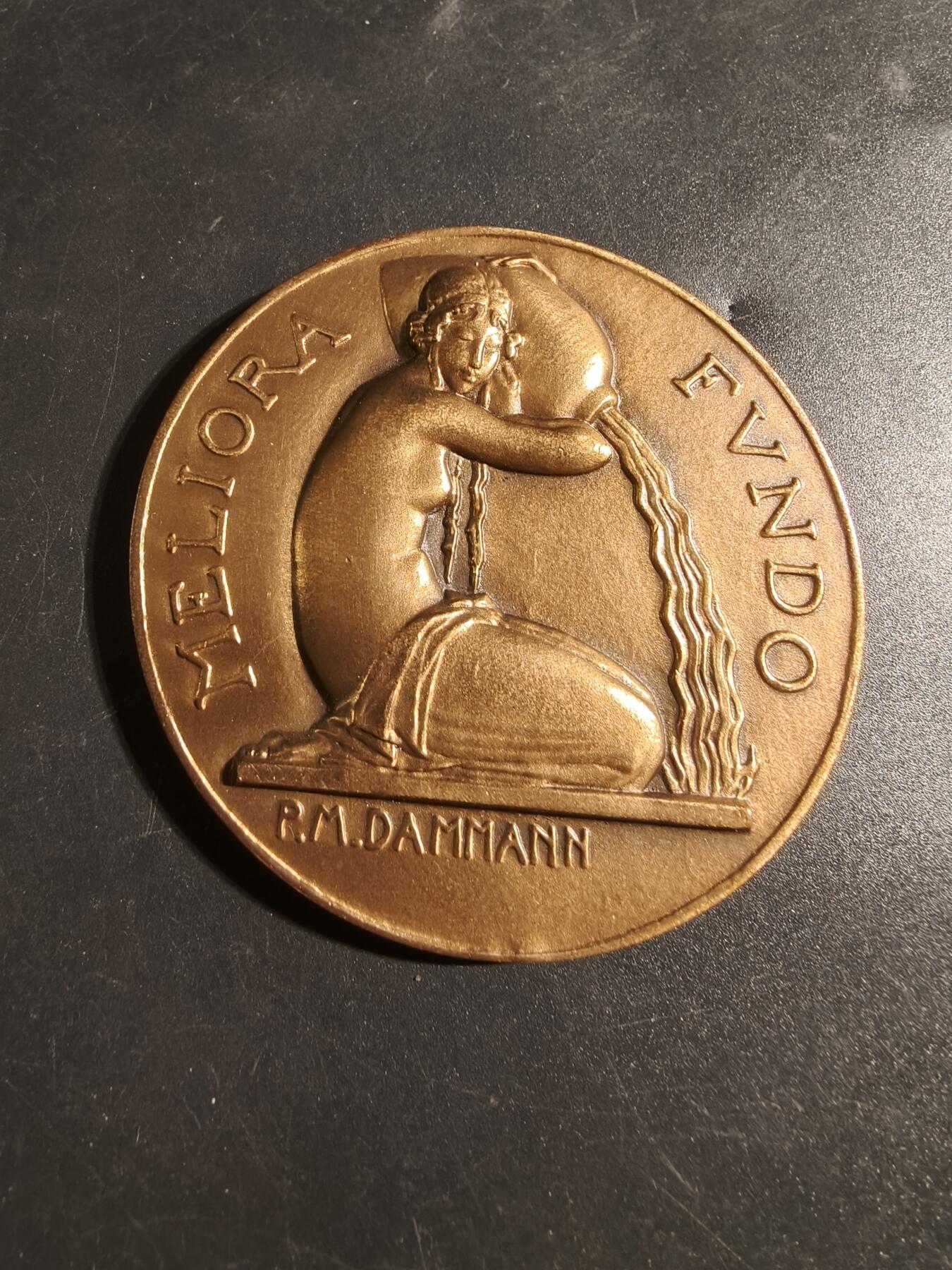 老王徽章第171期 法国塞纳-诺曼底流域农业委员会大铜章      直径68mm     重量138g      《泉水》主题 