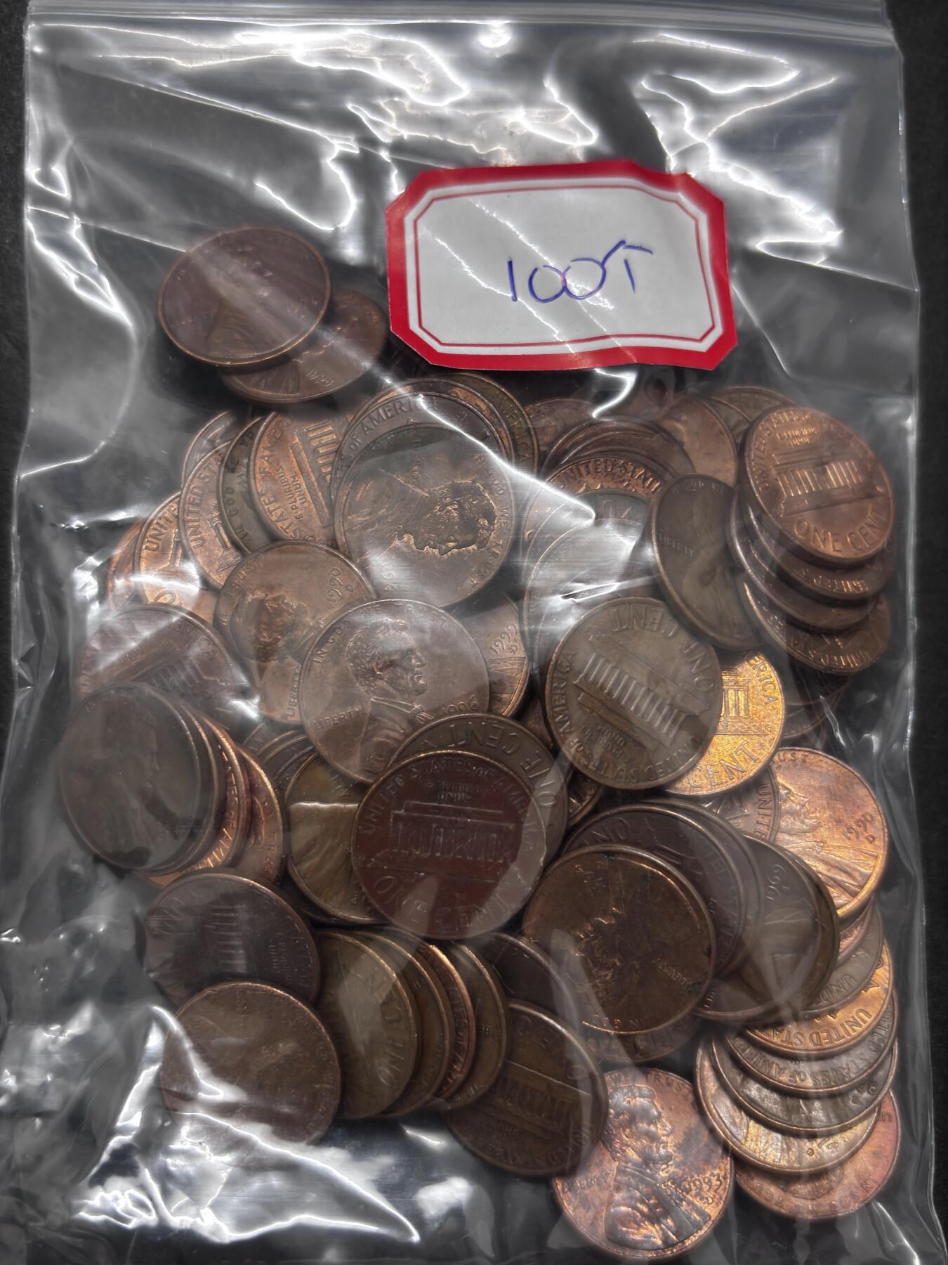 文馨钱币收藏第 286 场，圣诞节专场【 长期接收代拍品低至 0 佣金】 美国 1 美分 100 枚，年份未挑