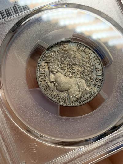 《竞宝斋》第449场 周日，周一，周二  3场连拍 （全场包邮，欢迎送拍） PCGS UNCD 法国1872年谷物女神1法郎银币 细节锐利 疑似错杀