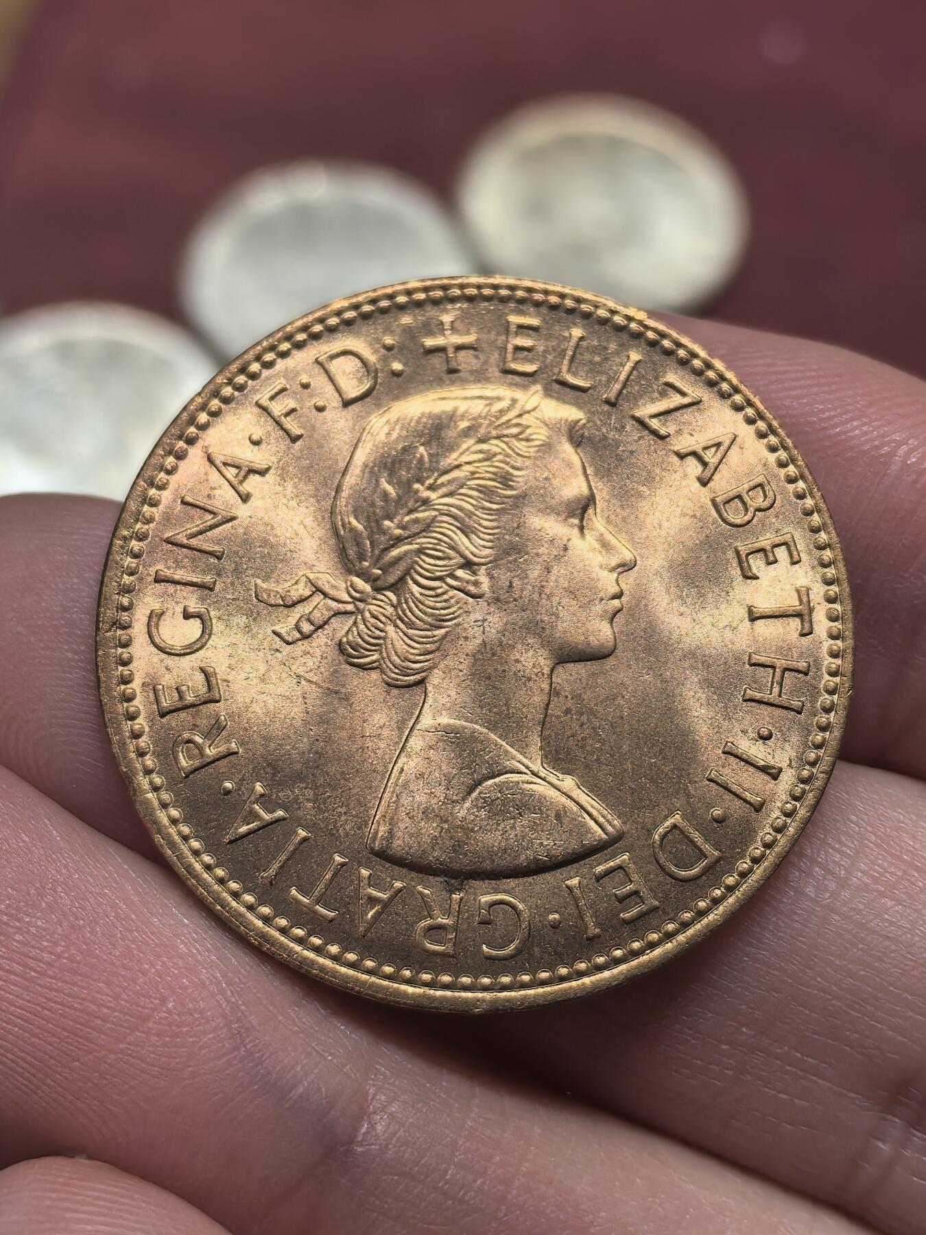 南宋泉阁俄币 外币 国币 专场第二十期 【送拍无额外佣金】 英国 1967年 伊丽莎白二世1便士 卷拆品相 未流通 双面转光 极品