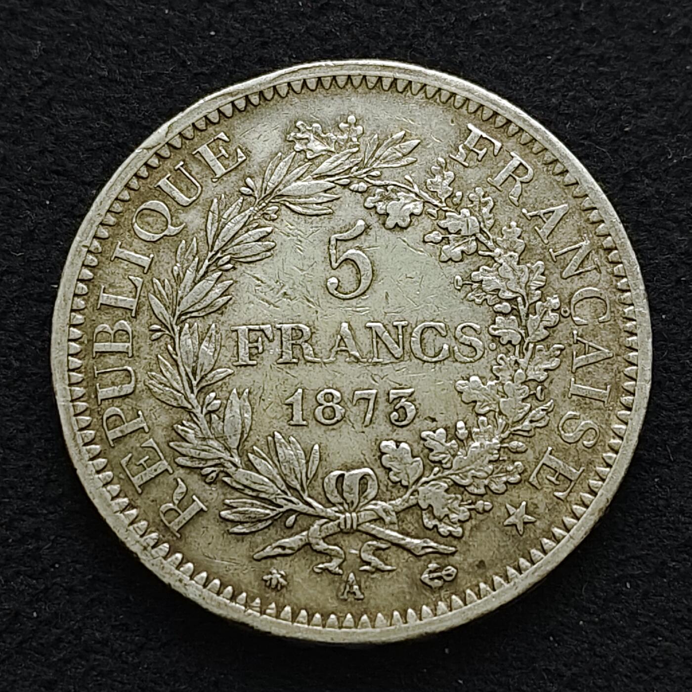 【全场包邮】纯粹捡漏拍489场（免费代拍第26场） 法国1873年A厂5法郎大力神（37毫米25克）银币-A