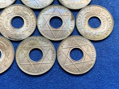 《竞宝斋》第449场 周日，周一，周二  3场连拍 （全场包邮，欢迎送拍） 10枚一组 英属西非1908年爱德华七世1/10便士 好品