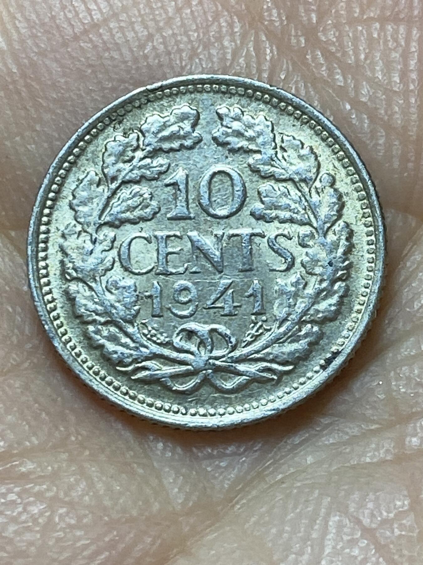 2025年第一百四十四场(总第一百七十场）品种丰富英国一线回流散币年末特拍场第一场(免佣金) 荷兰🇳🇱1941年10分银币(威廉明娜女王中年后期，Grapes–葡萄标，640银)