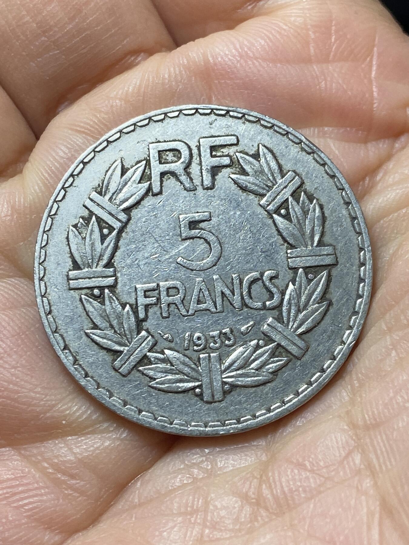 2025年第一百四十四场(总第一百七十场）品种丰富英国一线回流散币年末特拍场第一场(免佣金) 法兰西第三共和国1933年5法郎(纯镍版首发年)