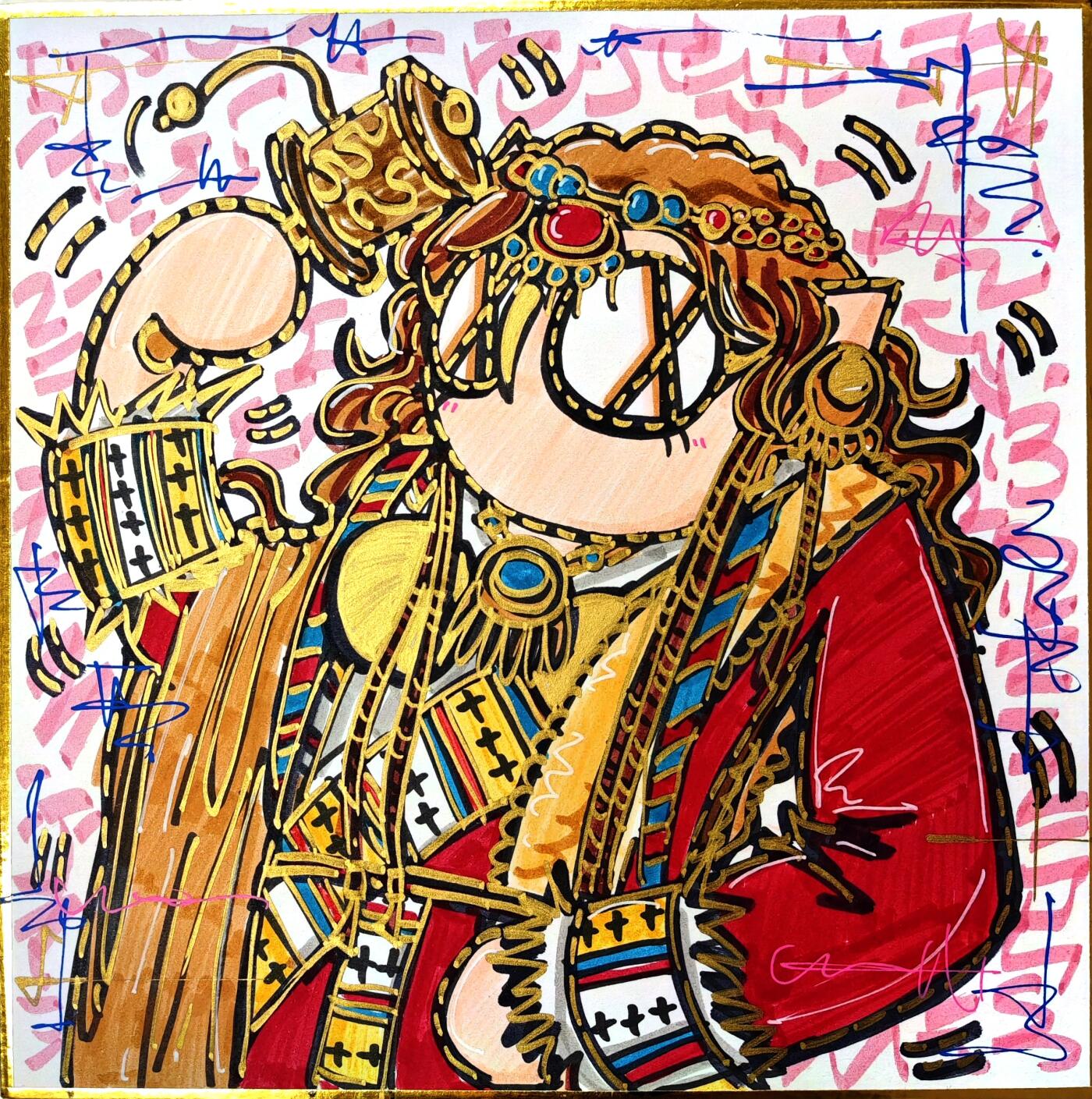 白泽拍卖卡牌手绘专场第30期（白金之夜 跨年大拍） 2021 waiwai手绘色纸 异域风情 尺寸：17.8cm*17.8cm  waiwai亲签