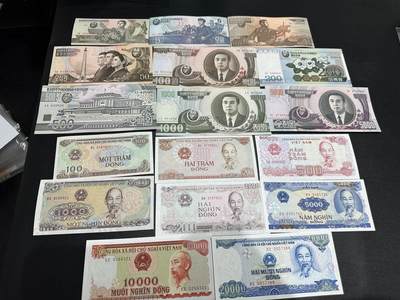 《外钞收藏家》第五百九十六期（精品大拍场）（本平台长期征集拍品、欢迎藏友们联系合作） - 朝鲜上一版本9张+越南纸钞版本8张两套（胡爷爷与金爷爷）	UNC