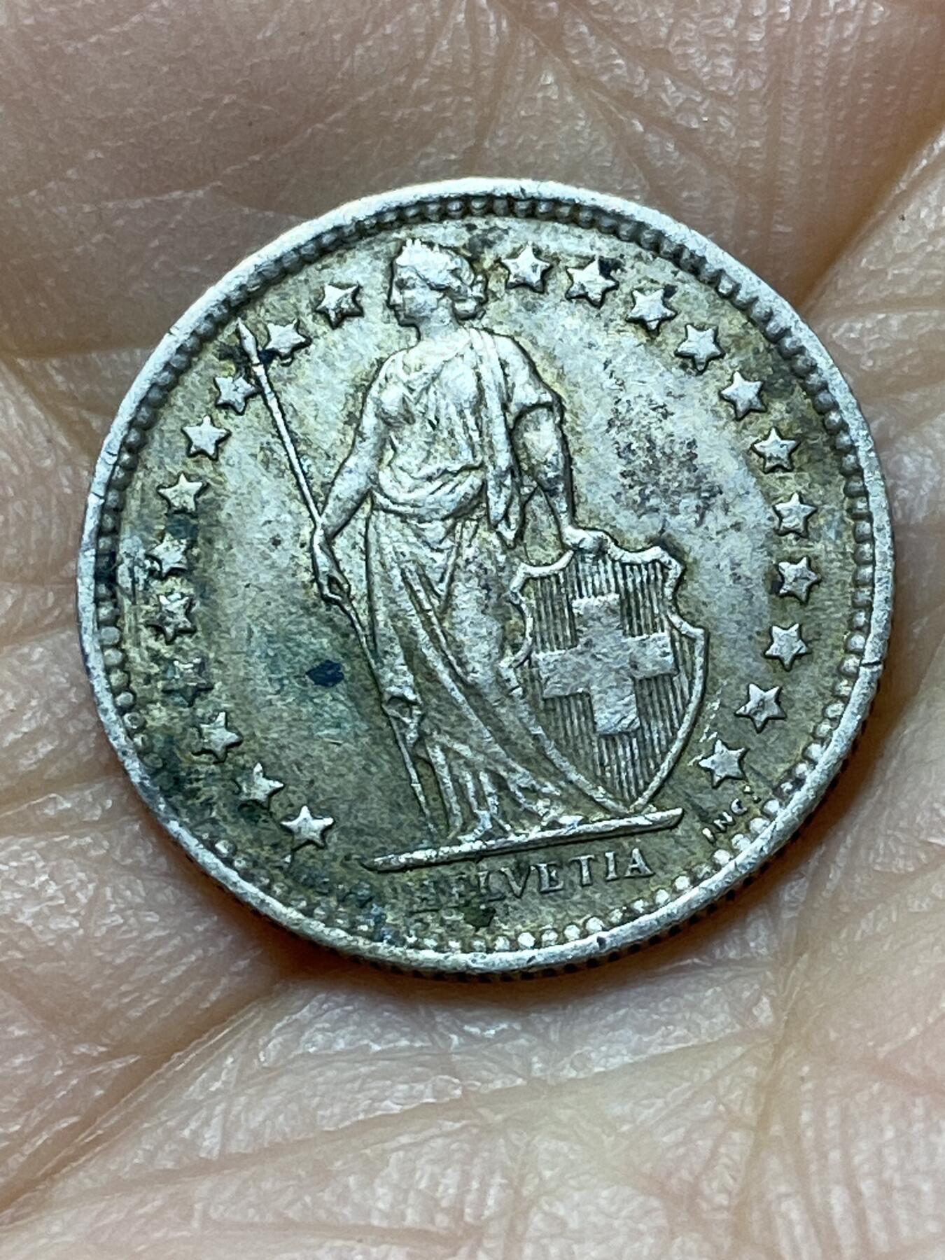2025年第一百四十四场(总第一百七十场）品种丰富英国一线回流散币年末特拍场第一场(免佣金) 瑞士🇨🇭1962年1/2法郎银币(联邦成立后第二版，B标伯尔尼造，835高银)