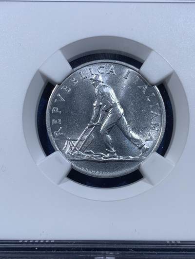 《竞宝斋》第449场 周日，周一，周二  3场连拍 （全场包邮，欢迎送拍） NGC MS62 意大利1948R 2里拉 铝币