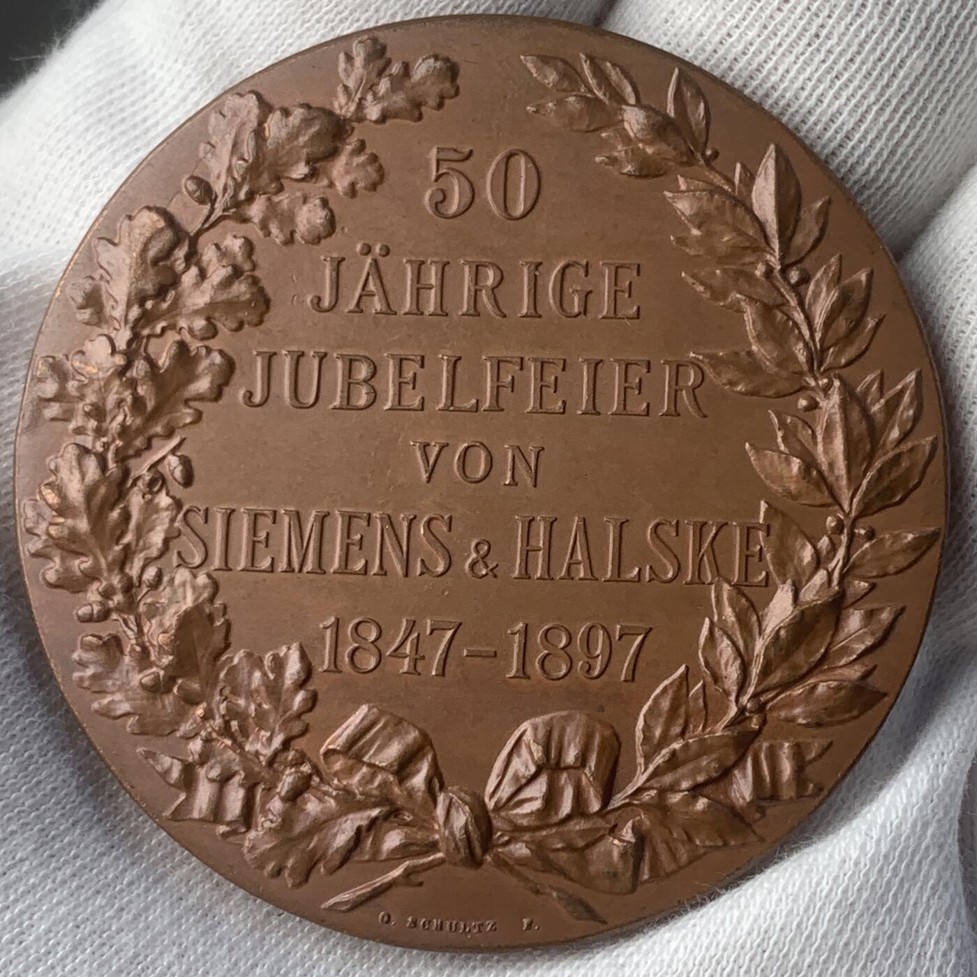 掌中浮雕-藏着的欧洲第047场  1897年德国西门子公司成立50周年纪念铜章，50mm