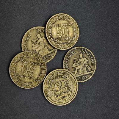 【淘币小摊】限时拍第八百三十五拍  散币批量币场  满百包邮可预留两周  周一统一发货  - 法国50分铜币5枚