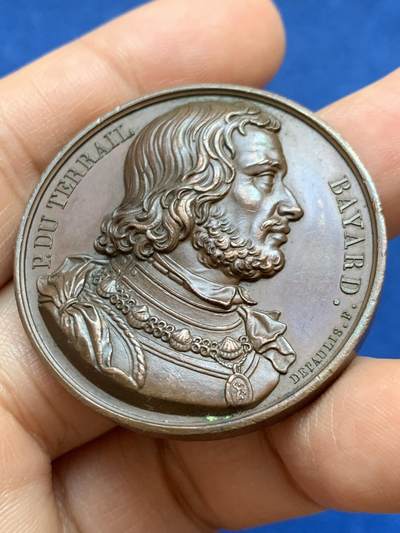 《竞宝斋》第449场 周日，周一，周二  3场连拍 （全场包邮，欢迎送拍） 法国1822年巴亚尔纪念铜章 40.6克 41.1mm 高浮雕