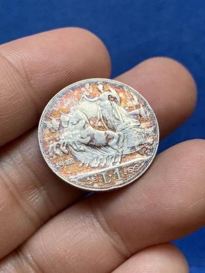 《竞宝斋》第449场 周日，周一，周二  3场连拍 （全场包邮，欢迎送拍） 意大利1912年马车1里拉银币 好彩