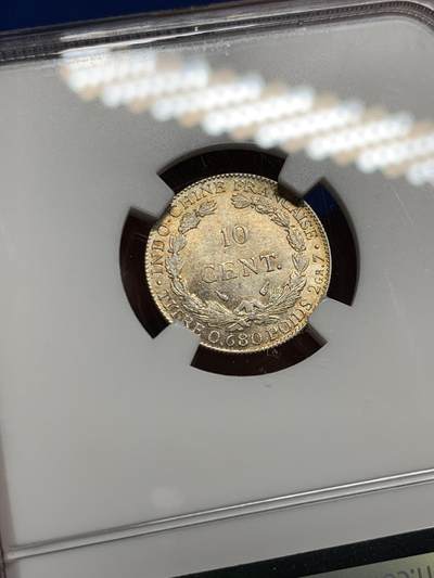 《竞宝斋》第449场 周日，周一，周二  3场连拍 （全场包邮，欢迎送拍） NGC MS62 法属印支1937年十分银币，带漂亮的黄包浆，经典品种