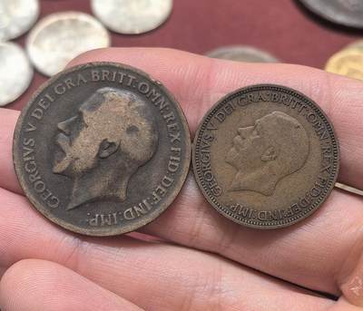 南宋泉阁俄币 外币 国币 专场第二十期 【送拍无额外佣金】 - 英国 1919/1936年 乔治五世1便士/半便士铜币一对 通货好品 老包浆