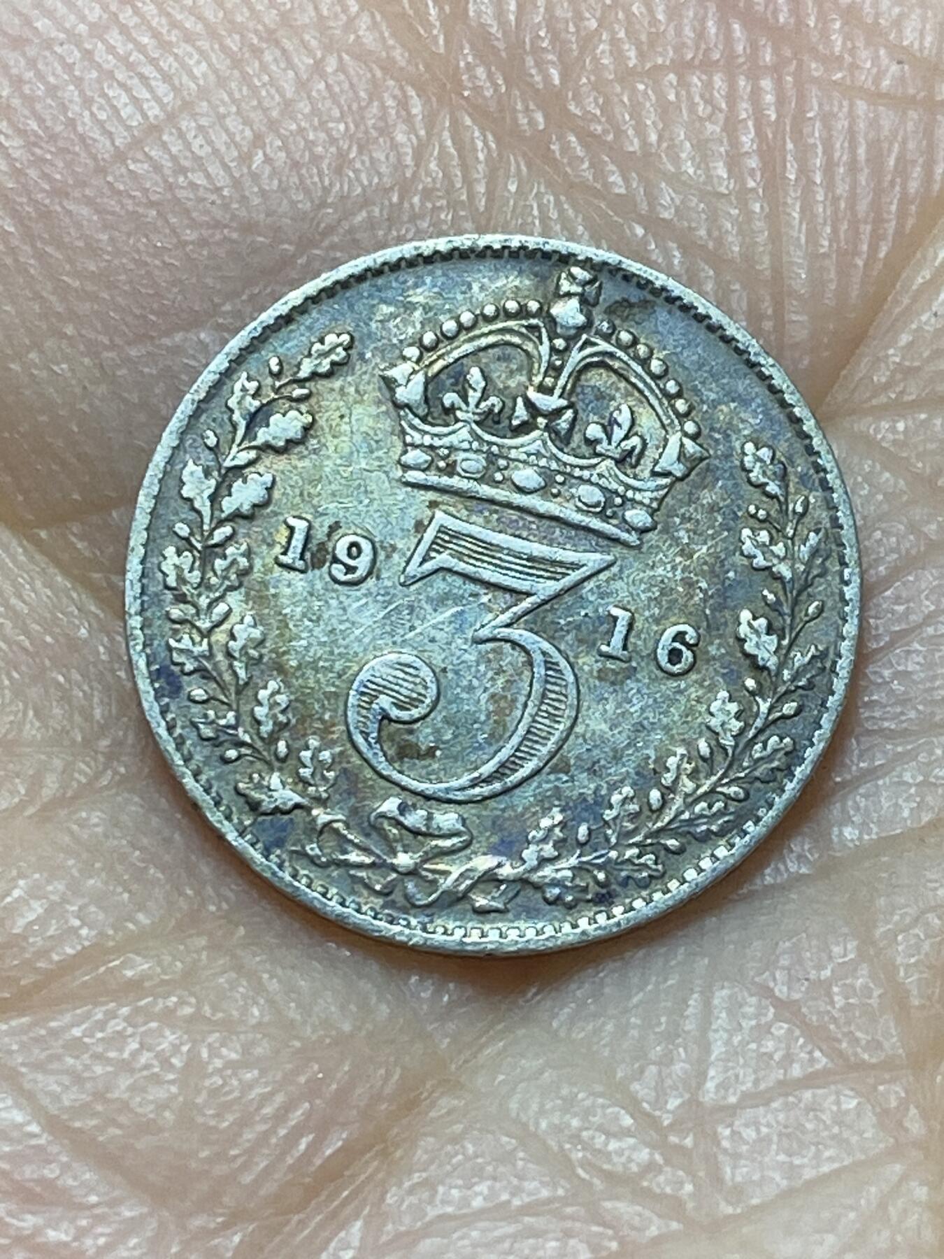 2025年第一百四十四场(总第一百七十场）品种丰富英国一线回流散币年末特拍场第一场(免佣金) 英国🇬🇧1916年3便士银币(乔治五世第一版，925高银)