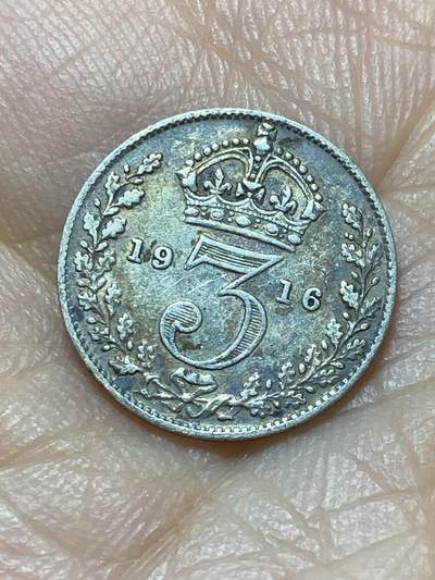 2025年第一百四十四场(总第一百七十场）品种丰富英国一线回流散币年末特拍场第一场(免佣金) - 英国🇬🇧1916年3便士银币(乔治五世第一版，925高银)
