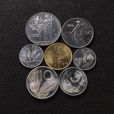 【全场包邮】纯粹捡漏拍488场（免费代拍第25场） - 意大利1970年7枚套币 BU品相