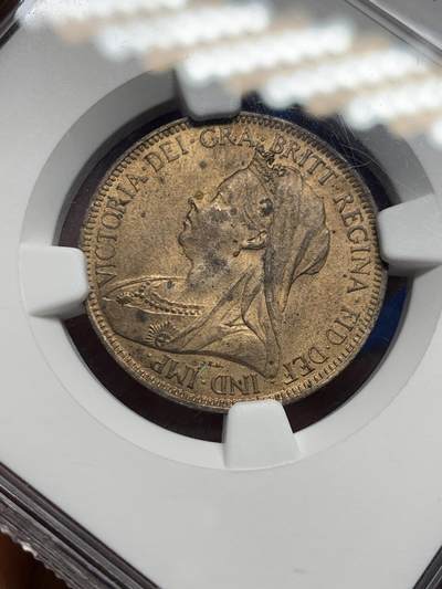 《竞宝斋》第449场 周日，周一，周二  3场连拍 （全场包邮，欢迎送拍） NGC MS63RB  英国1901年维多利亚1/2便士