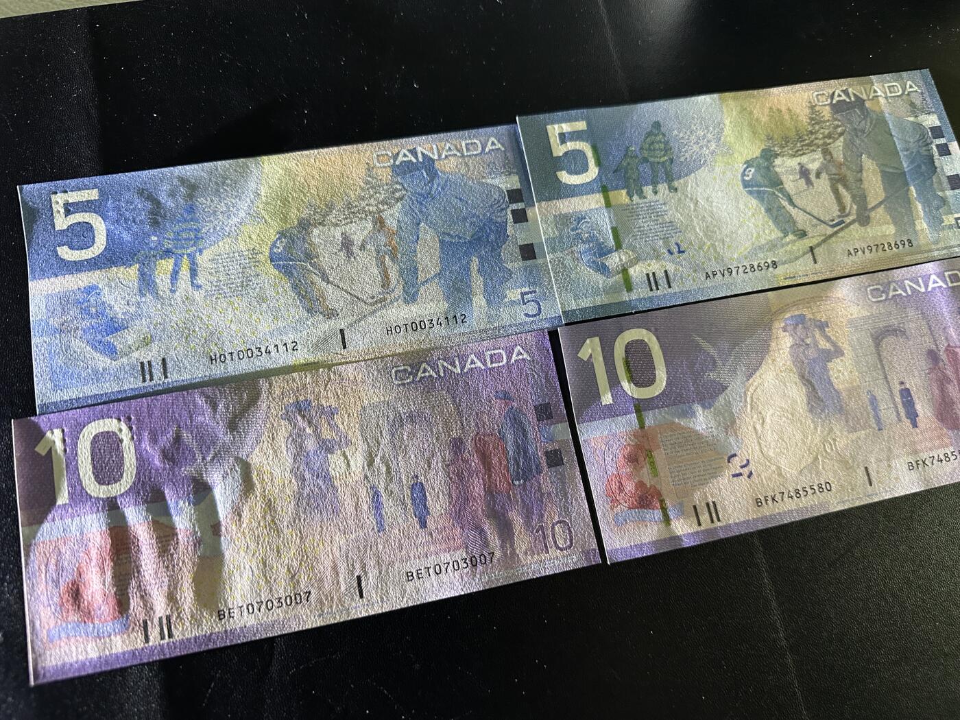 《外钞收藏家》第五百九十六期（精品大拍场）（本平台长期征集拍品、欢迎藏友们联系合作） 加拿大之旅系列5/10元四张小套（内含有无全息条的两个版本，凑齐不易，绝品）