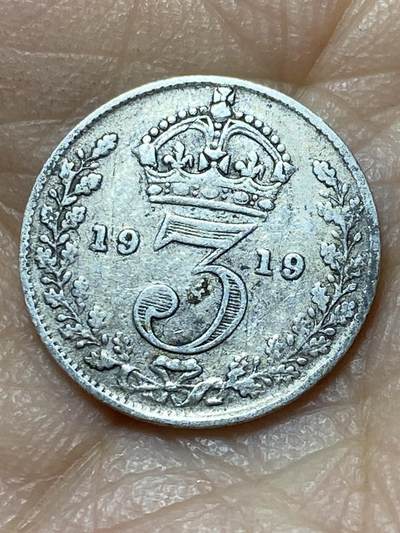 2025年第一百四十四场(总第一百七十场）品种丰富英国一线回流散币年末特拍场第一场(免佣金) - 英国🇬🇧1919年3便士银币(乔治五世第一版，925高银)