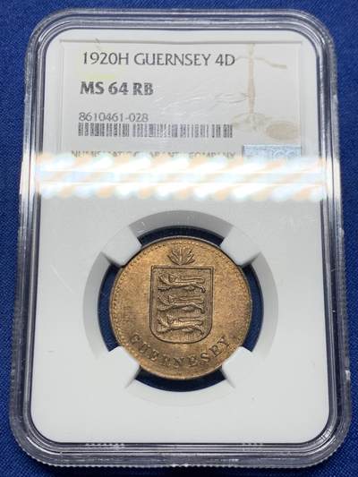 《竞宝斋》第449场 周日，周一，周二  3场连拍 （全场包邮，欢迎送拍） - NGC MS64RB 根西岛1920H四道布铜币 优秀的状态