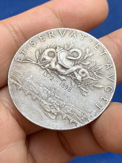 《竞宝斋》第449场 周日，周一，周二  3场连拍 （全场包邮，欢迎送拍） 法国1898年巴黎证券交易所纪念银章，Roty罗蒂作品，丰饶角AR，37mm，20.3克