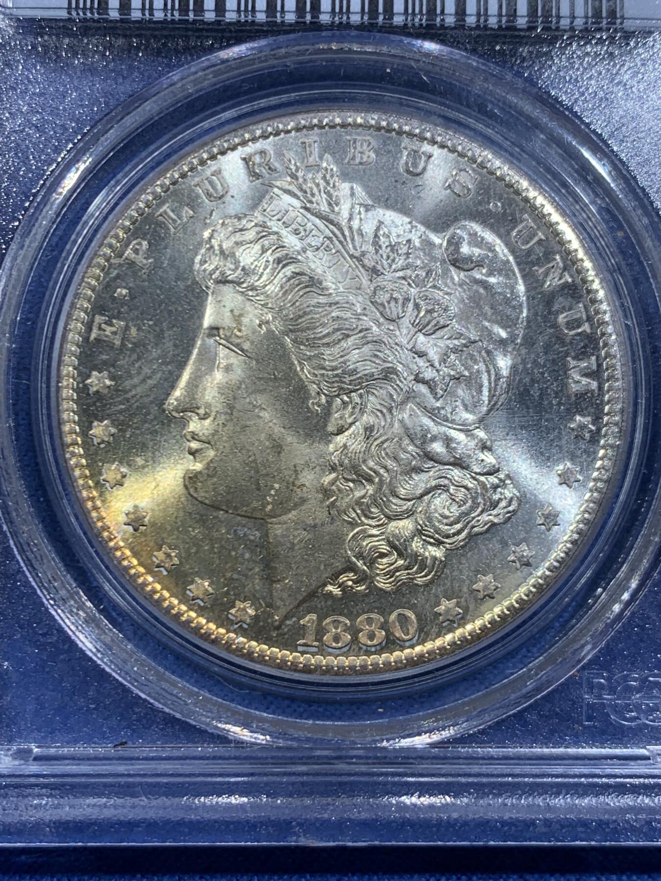《竞宝斋》第449场 周日，周一，周二  3场连拍 （全场包邮，欢迎送拍） PCGS MS65 美国 1880-S 摩根 1美元银币