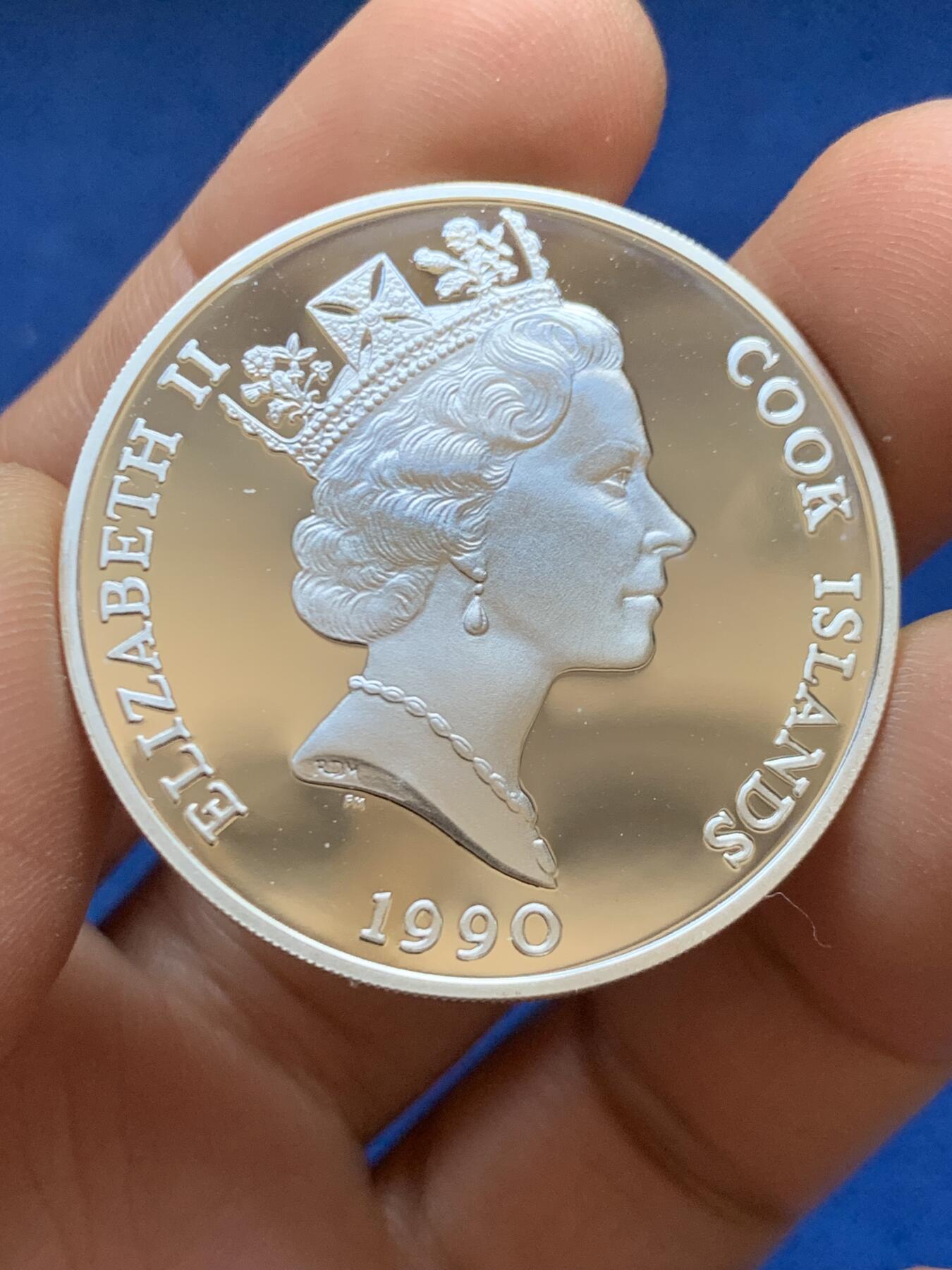 《竞宝斋》第449场 周日，周一，周二  3场连拍 （全场包邮，欢迎送拍） 库克群岛1990年濒危野生动物-非洲大象50美元银币 925银 19.8克