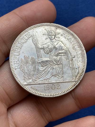 《竞宝斋》第449场 周日，周一，周二  3场连拍 （全场包邮，欢迎送拍） - 法属印支1903年坐洋银币，原光，脸部保存不错。