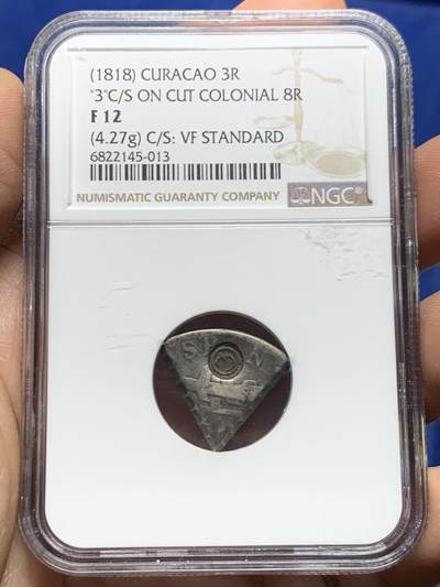 《竞宝斋》第449场 周日，周一，周二  3场连拍 （全场包邮，欢迎送拍） - NGC F12 荷属库拉索(加勒比地区) 1818年 3里亚尔 银币 稀见品种