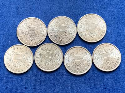 《竞宝斋》第449场 周日，周一，周二  3场连拍 （全场包邮，欢迎送拍） 七枚一组 奥地利1先令银币 1924年800银（三枚21克） + 1925年640银（四枚24克）