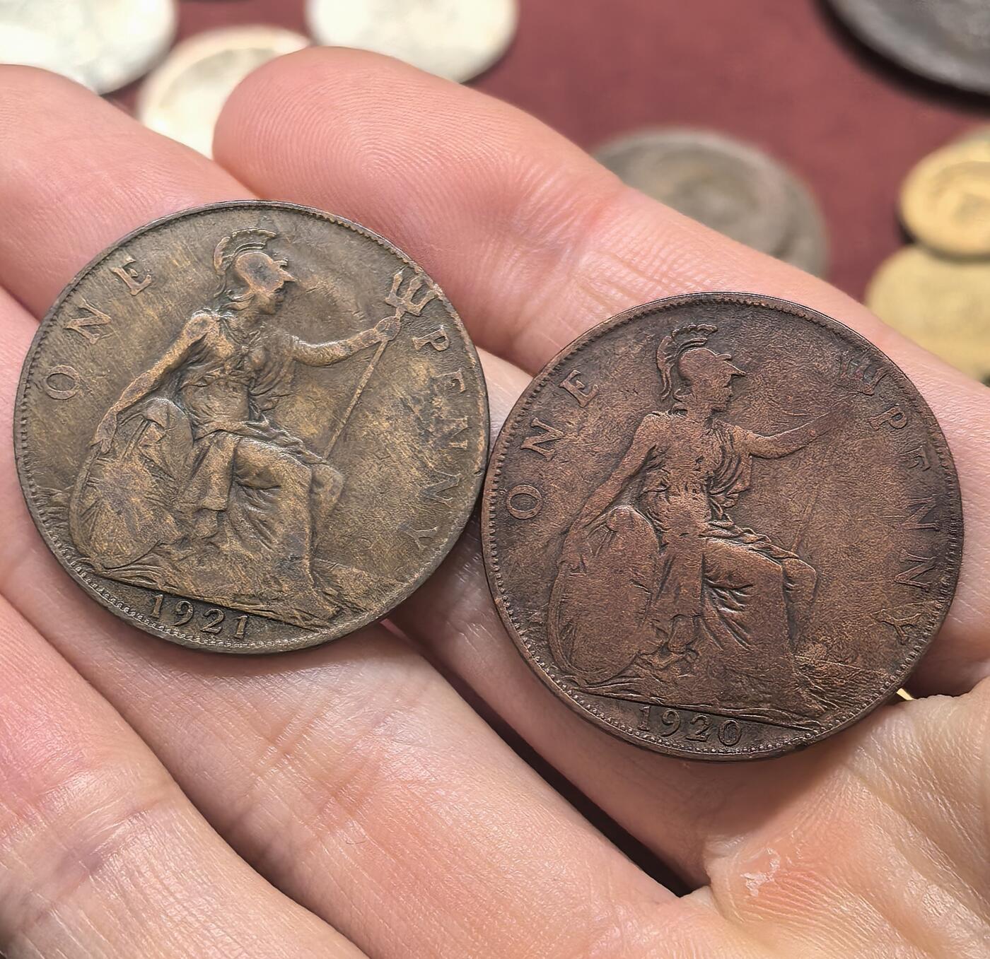 南宋泉阁俄币 外币 国币 专场第二十期 【送拍无额外佣金】 英国 1920/1921年 乔治五世1便士一对 通货好品 老包浆