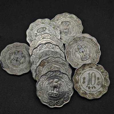 【淘币小摊】限时拍第八百三十五拍  散币批量币场  满百包邮可预留两周  周一统一发货  - 印度10派沙铝币11枚