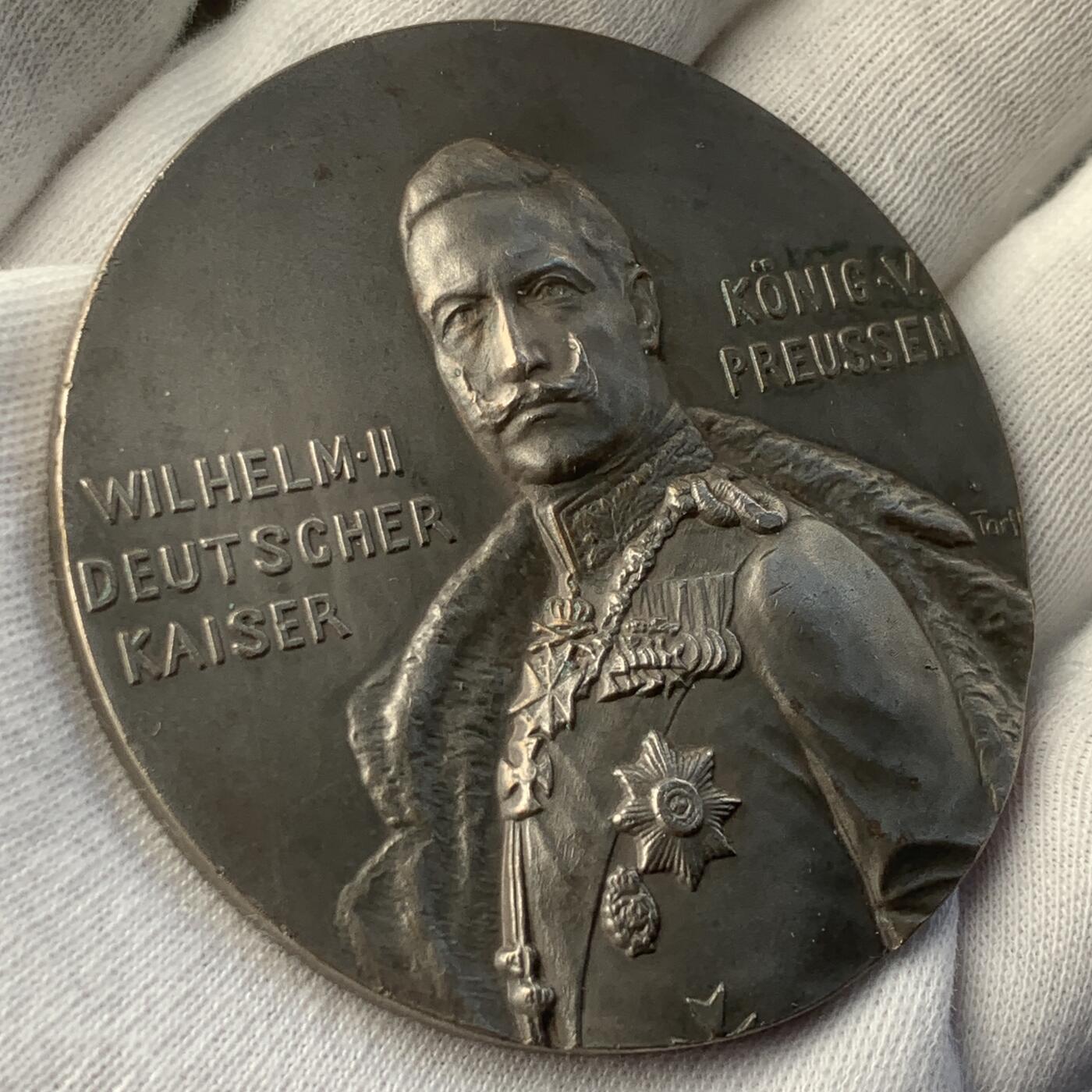 掌中浮雕-藏着的欧洲第047场 德皇威廉二世镀银铜奖章，60mm，89.78g