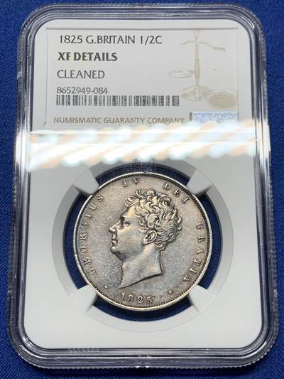 《竞宝斋》第449场 周日，周一，周二  3场连拍 （全场包邮，欢迎送拍） - NGC XFD 英国 1825年 乔治四世 半克朗银币