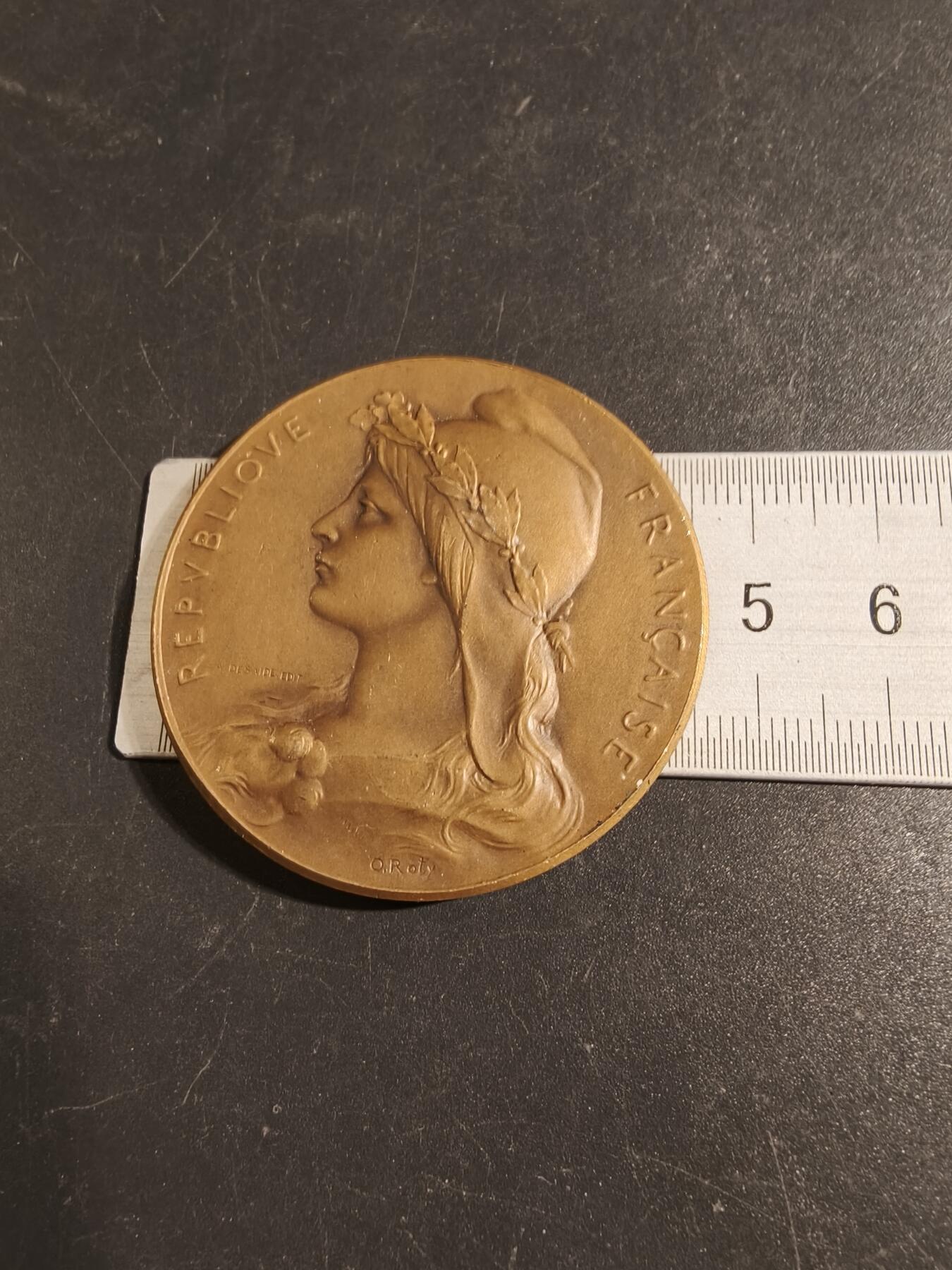 老王徽章第171期 法国卢瓦尔-谢尔省爱国联盟大铜章     自由帽玛丽安娜    大师罗蒂作品     直径46mm    重量41.8g