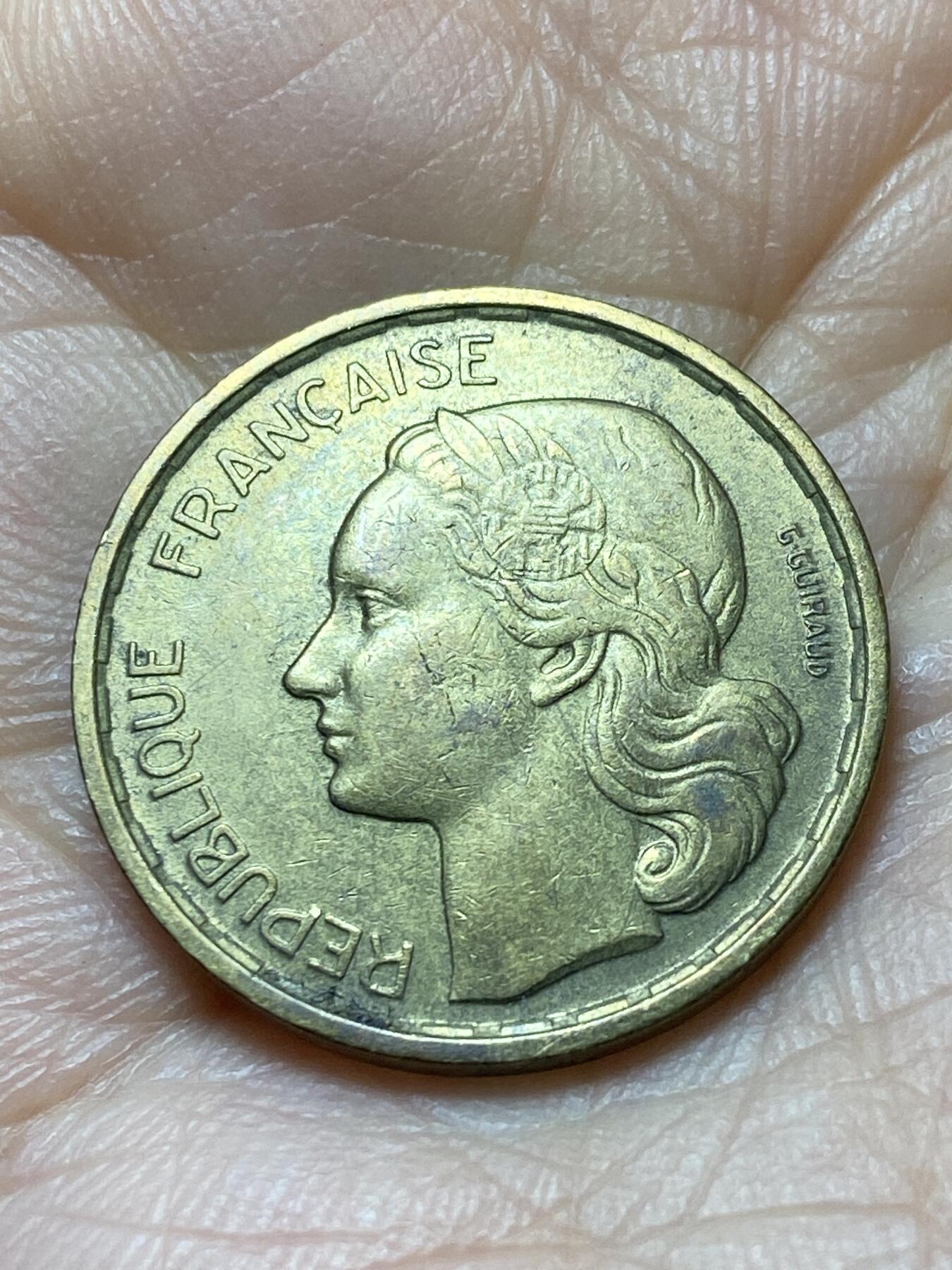 2025年第一百四十四场(总第一百七十场）品种丰富英国一线回流散币年末特拍场第一场(免佣金) 法兰西第四共和国1950年20法郎(人像后单排字，稀少4羽版)