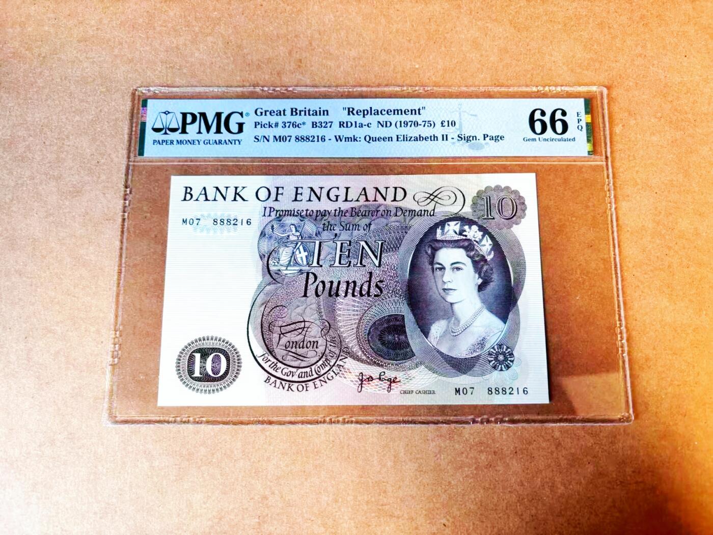 【Blue Auction】世界纸币精拍第766期——18级TOP拍卖/信誉/品质/专业/高效💫 【补号无47】英国 C序列 1970-75年10镑  PMG66EPQ 