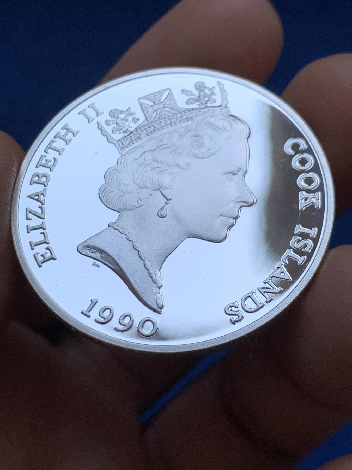 《竞宝斋》第449场 周日，周一，周二  3场连拍 （全场包邮，欢迎送拍） 库克群岛1990年濒危野生动物-非洲大象50美元银币 925银 19.8克